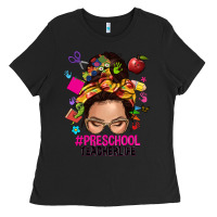Black preschool teacher life  messy bun Ladies Tee - NancyCooperArtShop