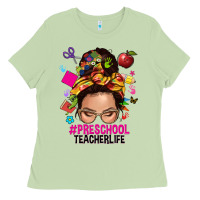 Matcha preschool teacher life  messy bun Ladies Tee - NancyCooperArtShop