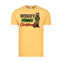 Vintage Mustard merry christmas german shepherd Vintage Tee - RanaPortraitStore