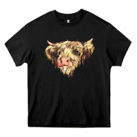 Black scottish cow Heavy Core Tee - NancyCooperArtShop
