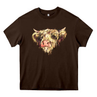 Chocolate Brown scottish cow Heavy Core Tee - NancyCooperArtShop