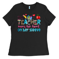 Black this teacher wears her her on her sleeve Ladies Tee - NancyCooperArtShop