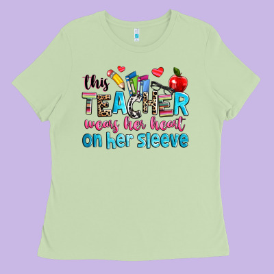 This Teacher Wears Her Her On Her Sleeve Ladies Tee Designed By Nancycooperartshop