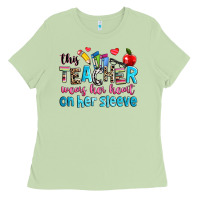 Matcha this teacher wears her her on her sleeve Ladies Tee - NancyCooperArtShop