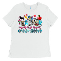 White this teacher wears her her on her sleeve Ladies Tee - NancyCooperArtShop