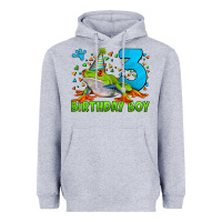 Heather Grey birthday boy frog age 3 Heavyweight Hoodie - LillyAllenDesigns
