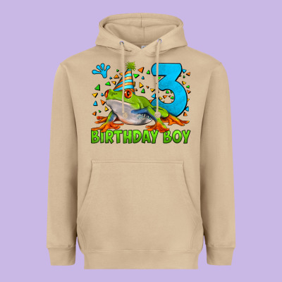 Birthday Boy Frog Age 3 Heavyweight Hoodie Designed By Lillyallendesigns