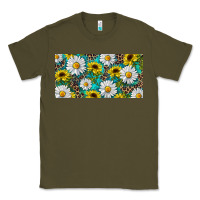 Army Green Sunflower And Daisy With Leopard Classic Tee - RanaPortraitStore