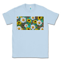 Dusty Blue Sunflower And Daisy With Leopard Classic Tee - RanaPortraitStore
