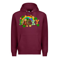 Burgundy lucky gnome St. Patricks Day Premium Hoodie - FaDigitalArtStudio