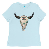 Baby Blue Turquoise Bull Skull Ladies Tee - Jasminsmagicworld