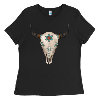 Black Turquoise Bull Skull Ladies Tee - Jasminsmagicworld