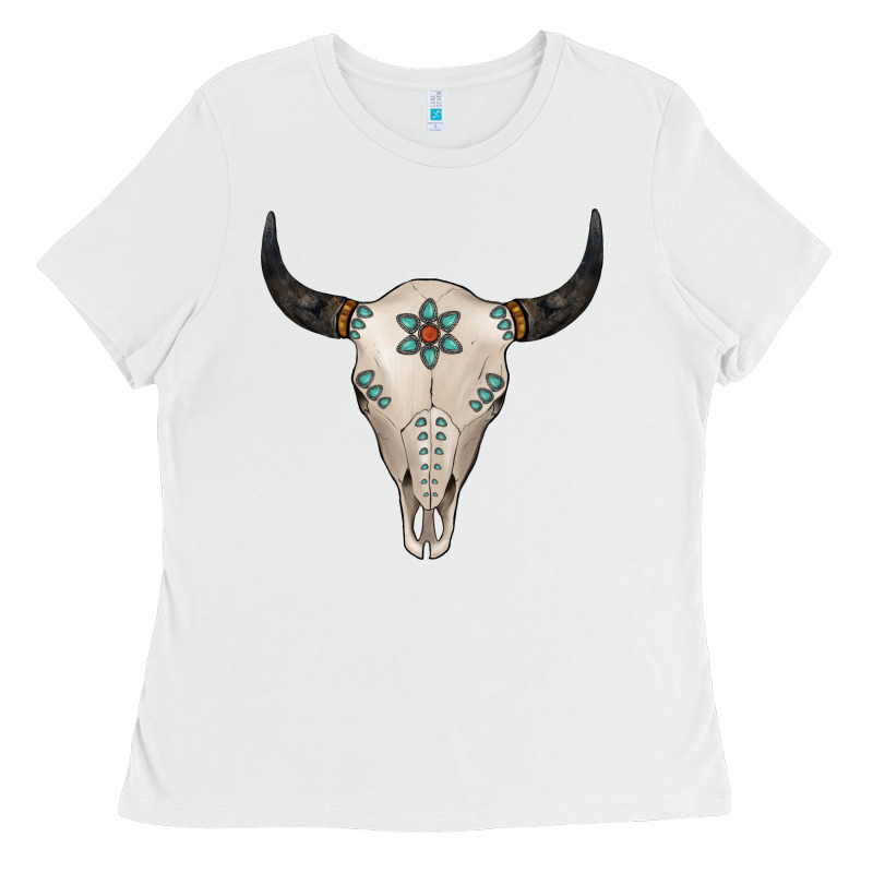 Turquoise Bull Skull Ladies Tee by Jasminsmagicworld | Teevron