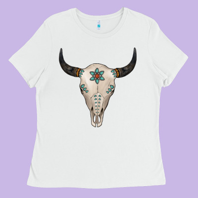 Turquoise Bull Skull Ladies Tee Designed By Jasminsmagicworld