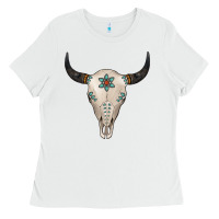 White Turquoise Bull Skull Ladies Tee - Jasminsmagicworld