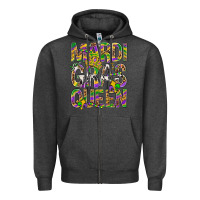 Charcoal Heather Mardi Gras Queen Zipper Hoodie - BundleAndBundleShop