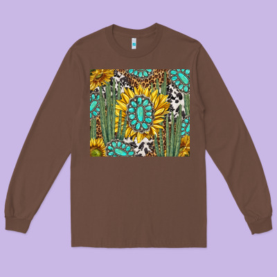Western Cactus With Sunflowers And Turquoise Tumbler Tbs Long Sleeve Tee Designed By Tumblerdesignbyshophia