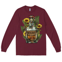 Burgundy Western whiskey bottle Long Sleeve Tee - HowdyJamesFarm