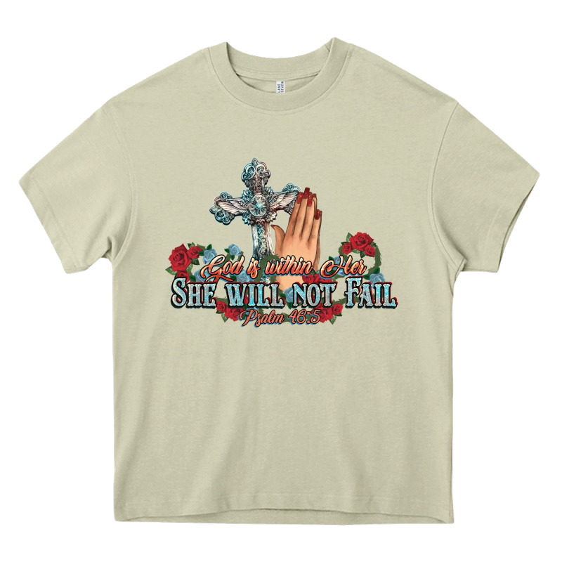 She Will Not Fail Psalm Christian Cross Pray Heavy Core Tee by NancyCooperArtShop | Teevron