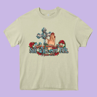 She Will Not Fail Psalm Christian Cross Pray Heavy Core Tee Designed By Nancycooperartshop