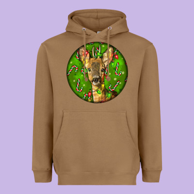 Red Brocket Deer Christmas Heavyweight Hoodie Designed By Lillyallendesigns