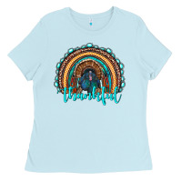 Baby Blue western thanksgiving rainbow with turkey Ladies Tee - RanaPortraitStore