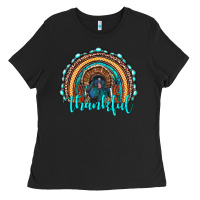 Black western thanksgiving rainbow with turkey Ladies Tee - RanaPortraitStore