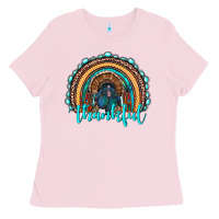 Bubblegum Pink western thanksgiving rainbow with turkey Ladies Tee - RanaPortraitStore
