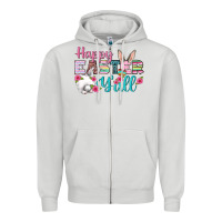 Dove Grey Happy Easter Y'all Zipper Hoodie - BundleAndBundleShop