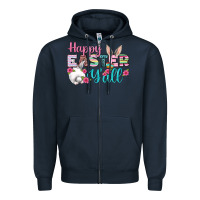 Navy Happy Easter Y'all Zipper Hoodie - BundleAndBundleShop