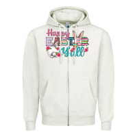 Oatmeal Heather Happy Easter Y'all Zipper Hoodie - BundleAndBundleShop