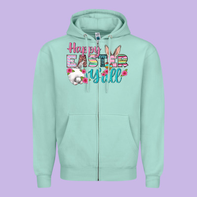 Happy Easter Y'all Zipper Hoodie Designed By Bundleandbundleshop