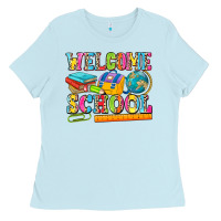 Baby Blue welcome school Ladies Tee - NancyCooperArtShop