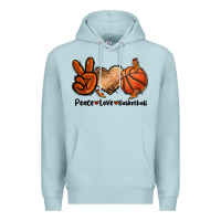 Blue Mist Peace Love Basketball Premium Hoodie - FaDigitalArtStudio
