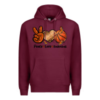 Burgundy Peace Love Basketball Premium Hoodie - FaDigitalArtStudio