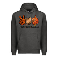 Charcoal Heather Peace Love Basketball Premium Hoodie - FaDigitalArtStudio