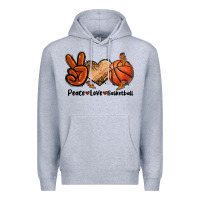 Heather Grey Peace Love Basketball Premium Hoodie - FaDigitalArtStudio