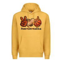 Mustard Peace Love Basketball Premium Hoodie - FaDigitalArtStudio