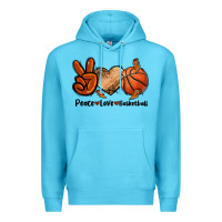 Ocean Blue Peace Love Basketball Premium Hoodie - FaDigitalArtStudio