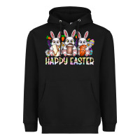 Black Happy Easter Spot Rabbit Heavyweight Hoodie - CowhideDigitalArt