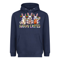 Navy Happy Easter Spot Rabbit Heavyweight Hoodie - CowhideDigitalArt
