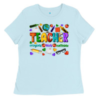 Baby Blue teacher crayons kids caffeine Ladies Tee - NancyCooperArtShop
