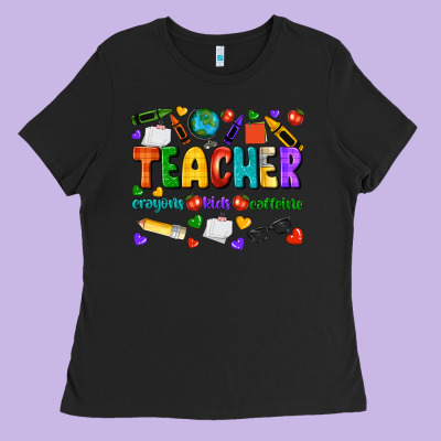 Teacher Crayons Kids Caffeine Ladies Tee Designed By Nancycooperartshop