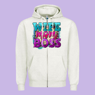 Wife Mom Boss Zipper Hoodie Designed By Fadigitalartstudio