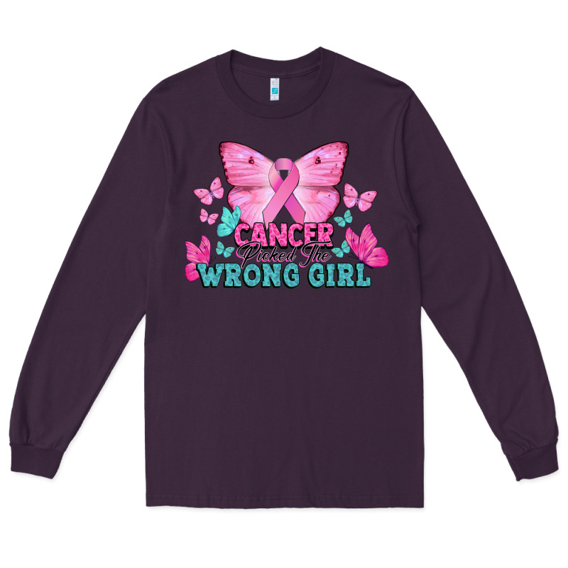 Cancer Picked The Wrong Girl Cancer Awareness Long Sleeve Tee by HowdyJamesFarm | Teevron
