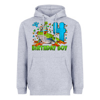 Heather Grey birthday boy frog age 4 Heavyweight Hoodie - LillyAllenDesigns