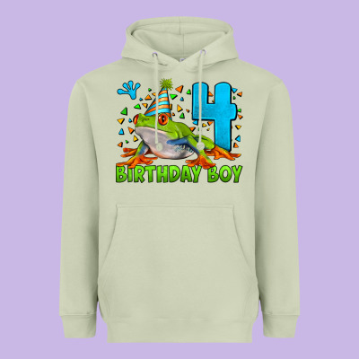 Birthday Boy Frog Age 4 Heavyweight Hoodie Designed By Lillyallendesigns