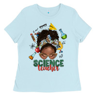 Baby Blue science teacher afro messy bun Ladies Tee - NancyCooperArtShop