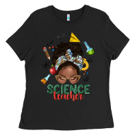 Black science teacher afro messy bun Ladies Tee - NancyCooperArtShop