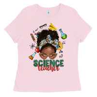 Bubblegum Pink science teacher afro messy bun Ladies Tee - NancyCooperArtShop